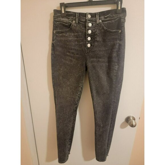 Express 8R Buttonfly Skinny High Rise Blackwash Jeans 28x28 Y2K Punk Grunge Rock - Picture 1 of 7